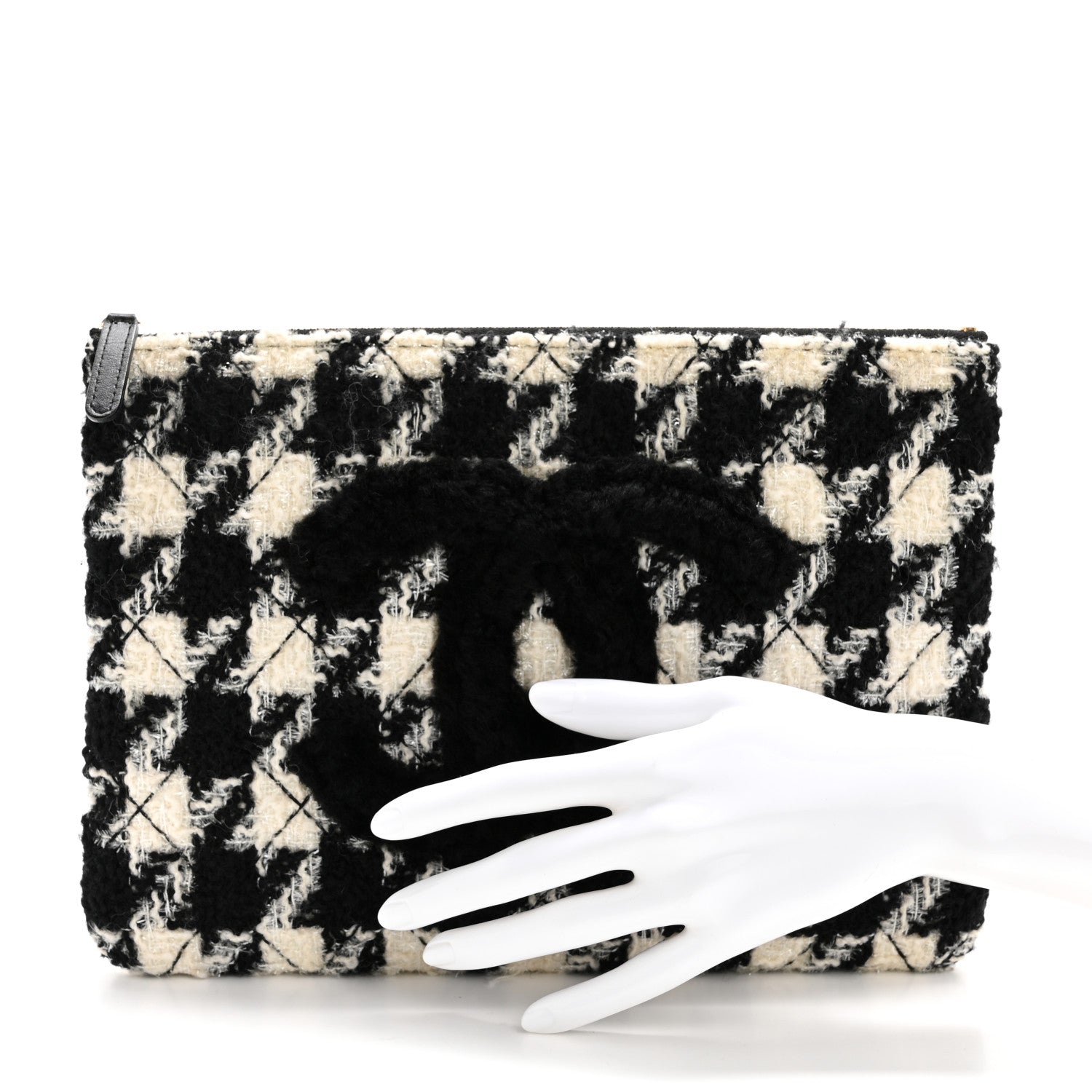 Chanel Tweed Shearling Quilted Chanel Cosmetic Pouch White Black 2 of 7