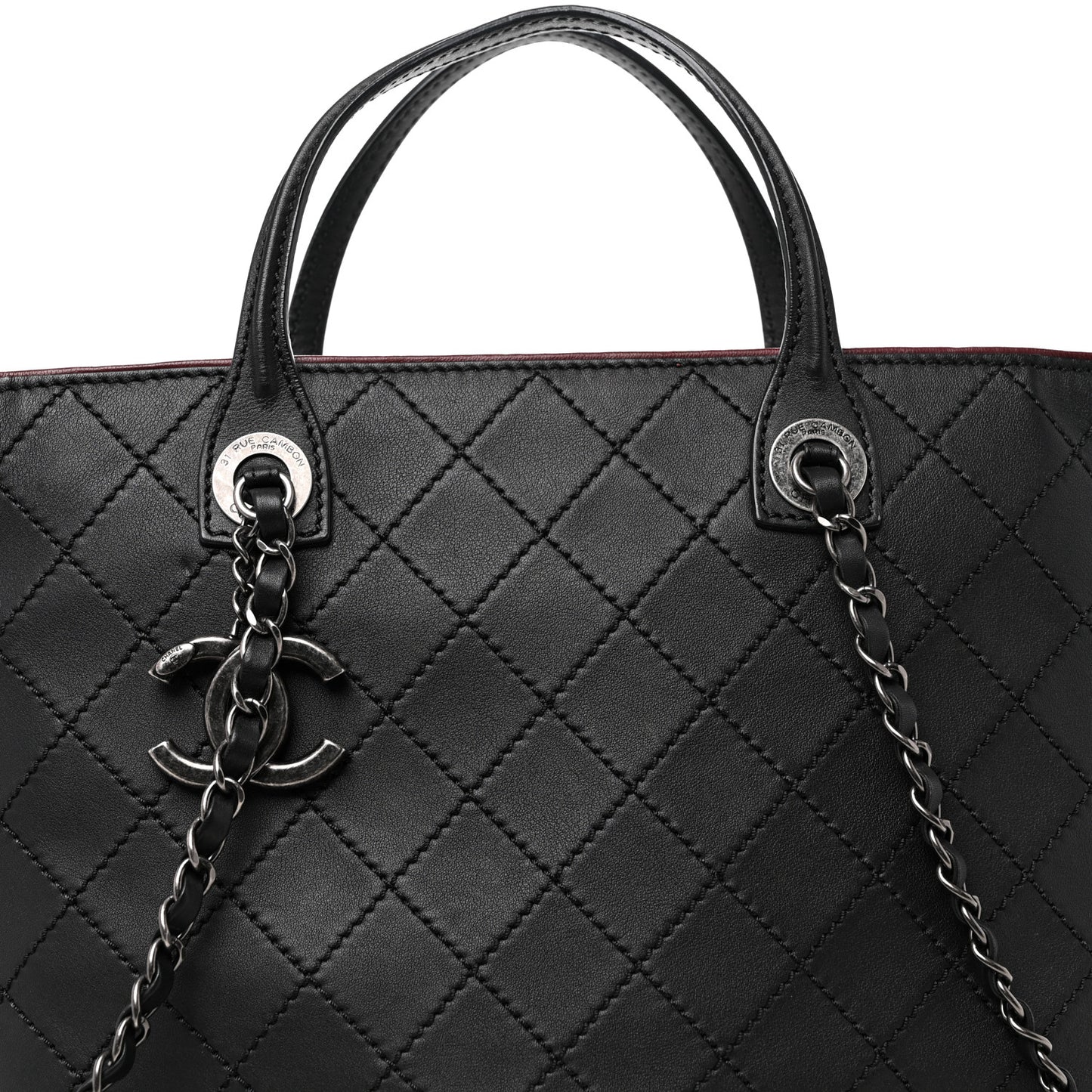 Calfskin Stitched Medium Shopping Tote Black