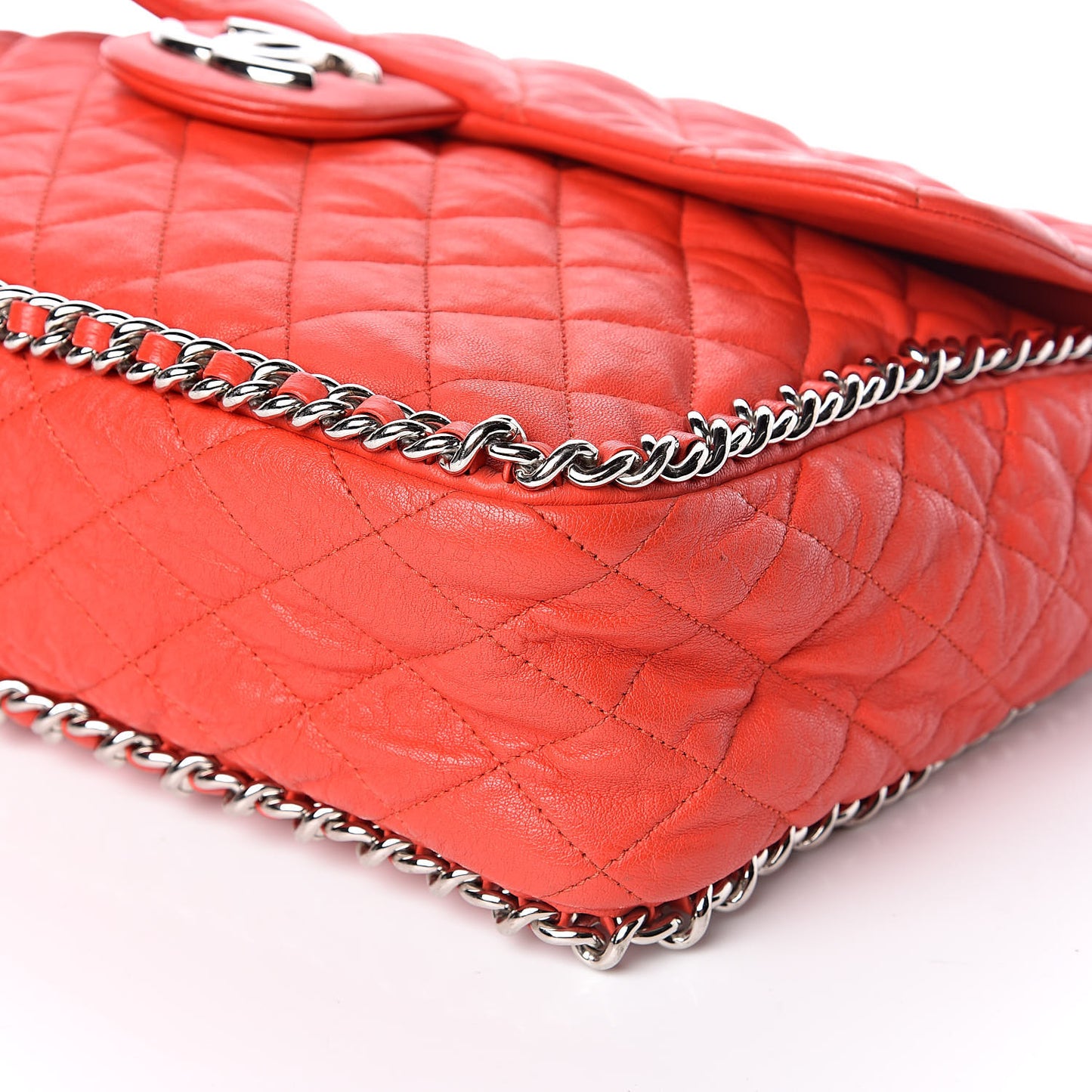 Washed Lambskin Quilted Maxi Chain Around Flap Red