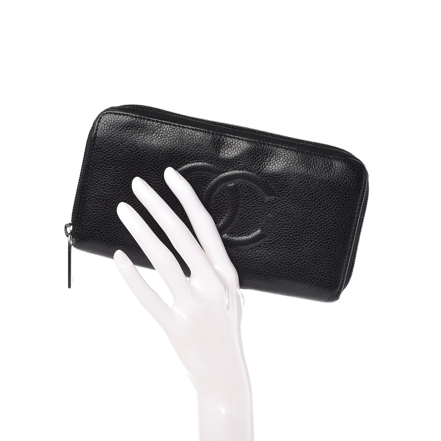 Caviar CC Timeless Large Zip Around Wallet Black