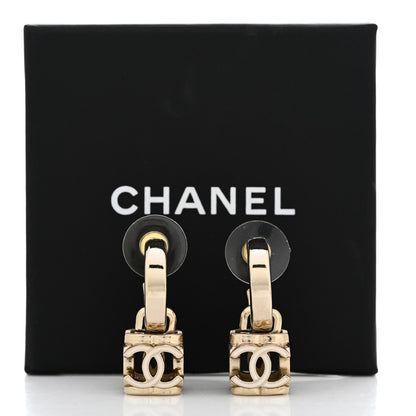 Chanel Enamel CC Cube Drop Earrings Gold White 5 of 5