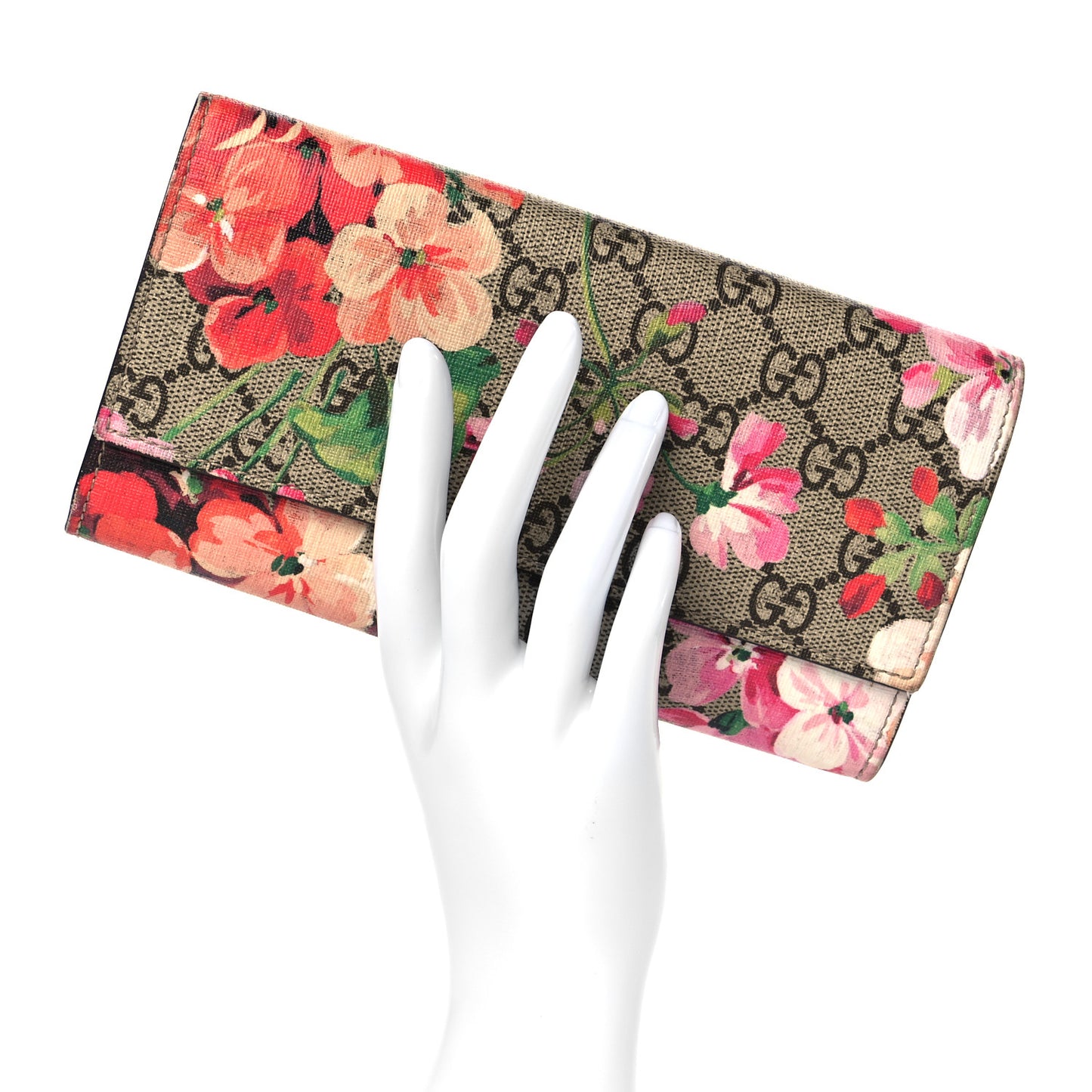GG Supreme Monogram Blooms Continental Wallet Beige Multicolor Dry Rose