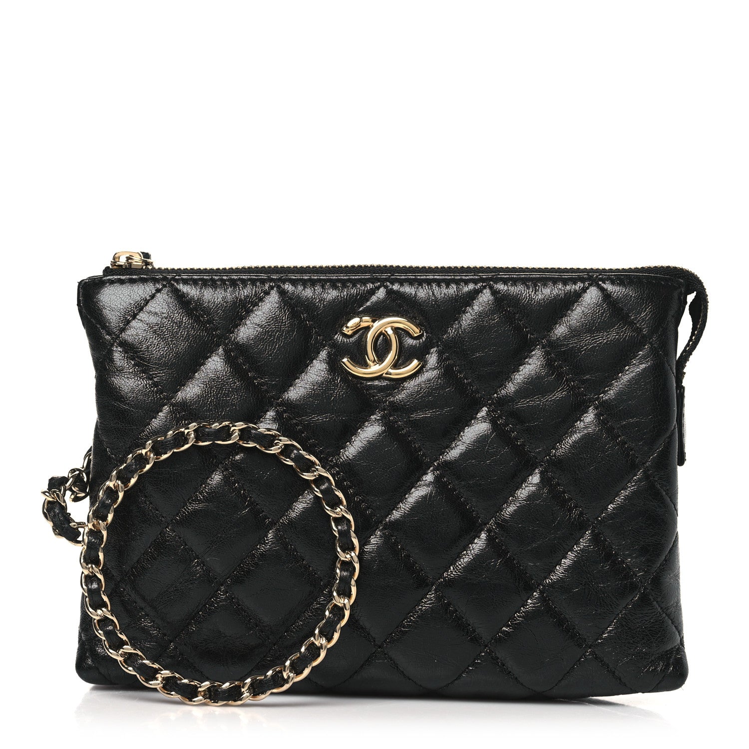 Chanel Shiny Crumpled Calfskin Quilted Clutch Bag Black 1 of 12