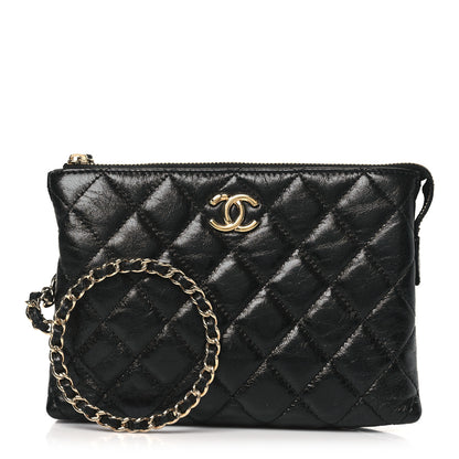 Chanel Shiny Crumpled Calfskin Quilted Clutch Bag Black 1 of 12