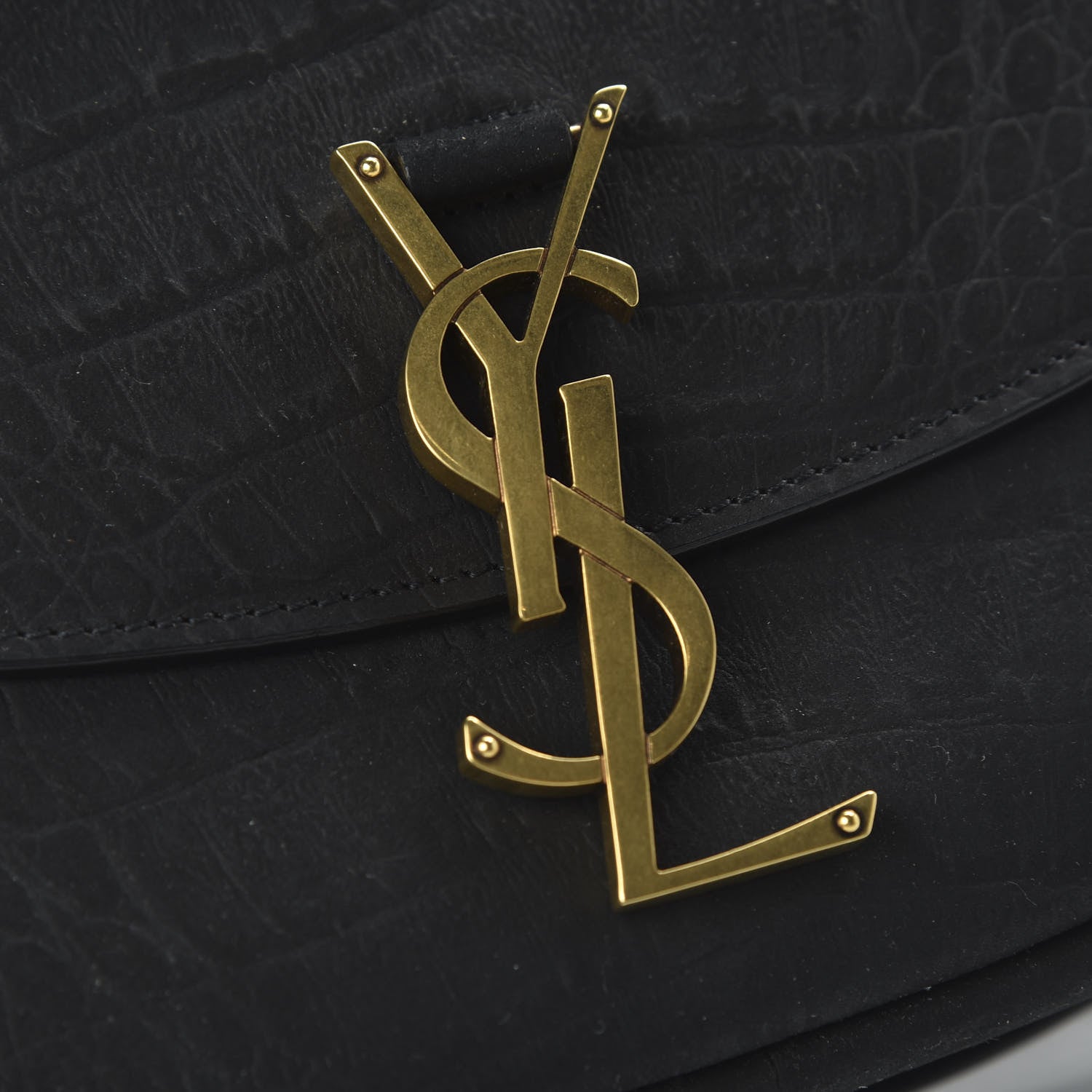 Saint Laurent Crocodile Embossed Monogram Nubuck Medium Kaia Satchel Black 12 of 12