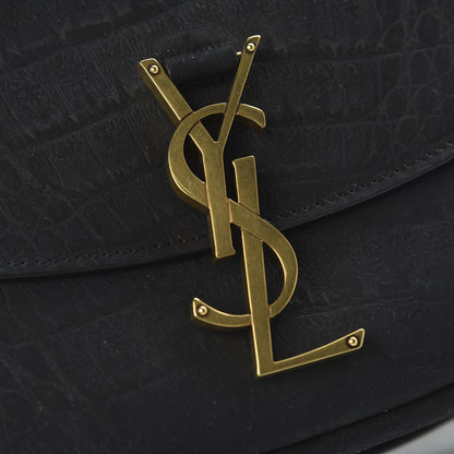 Saint Laurent Crocodile Embossed Monogram Nubuck Medium Kaia Satchel Black 12 of 12