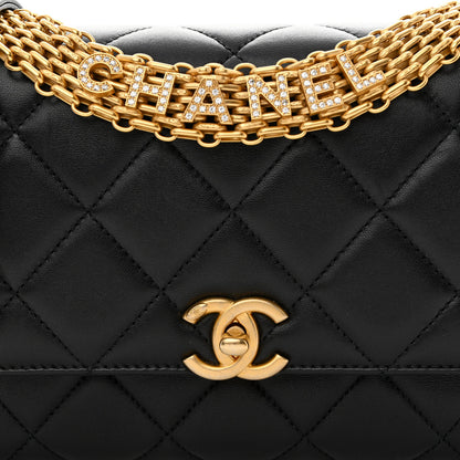 Chanel Lambskin Quilted CC Crystal Logo Chain Flap Black 8 of 11