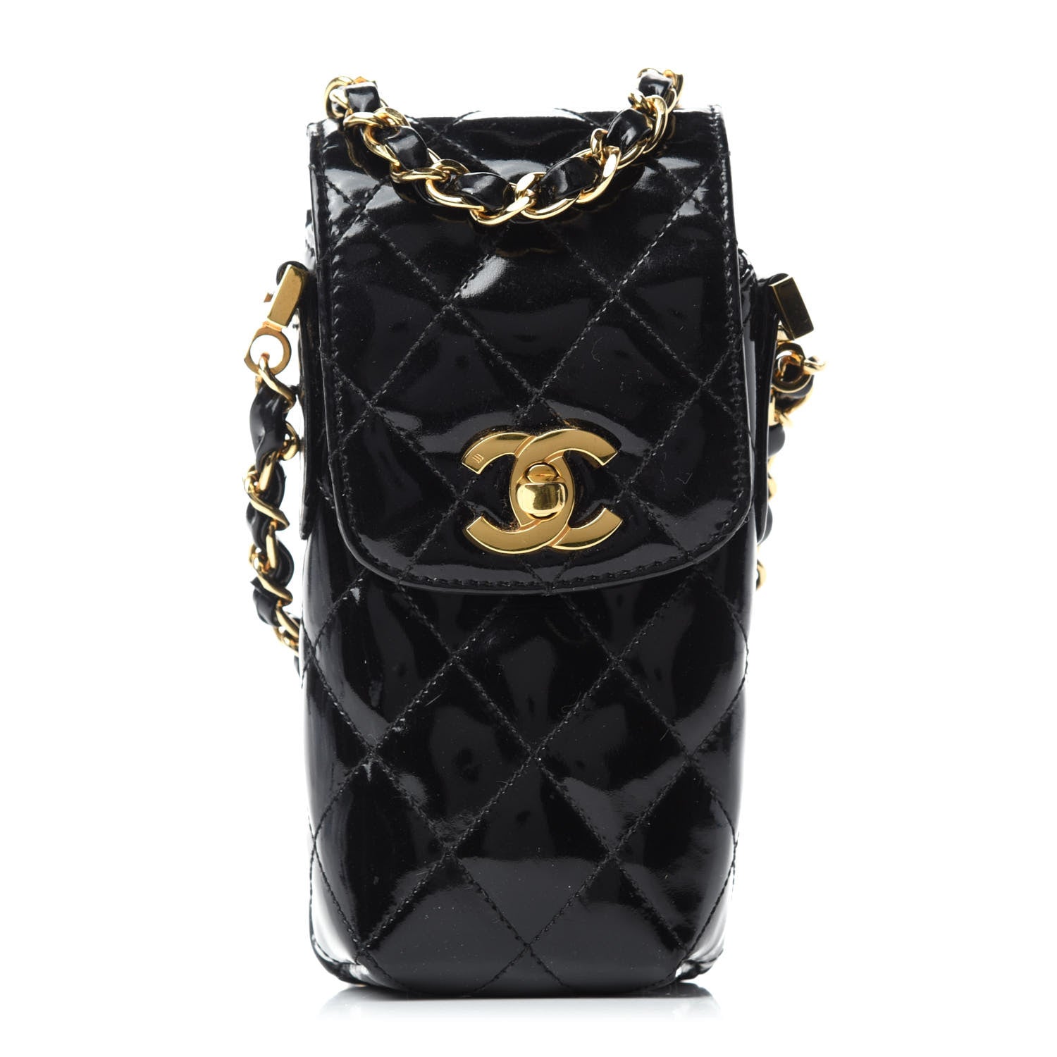 Chanel Patent Calfskin Quilted CC Phone Holder Black 1 of 10