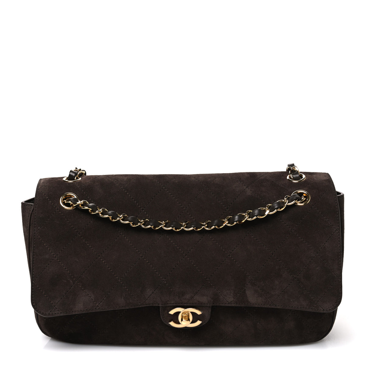 Suede Calfskin Small Souplissimo Maxi Flap Dark Brown