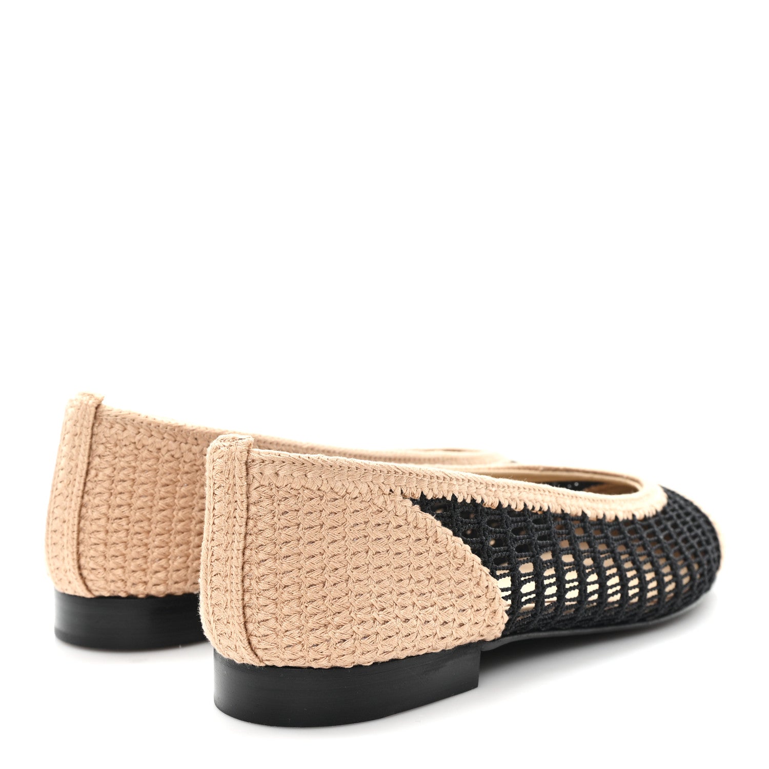 Chanel Raffia Cap Toe Ballerina Flats 37.5 Black Beige 5 of 9
