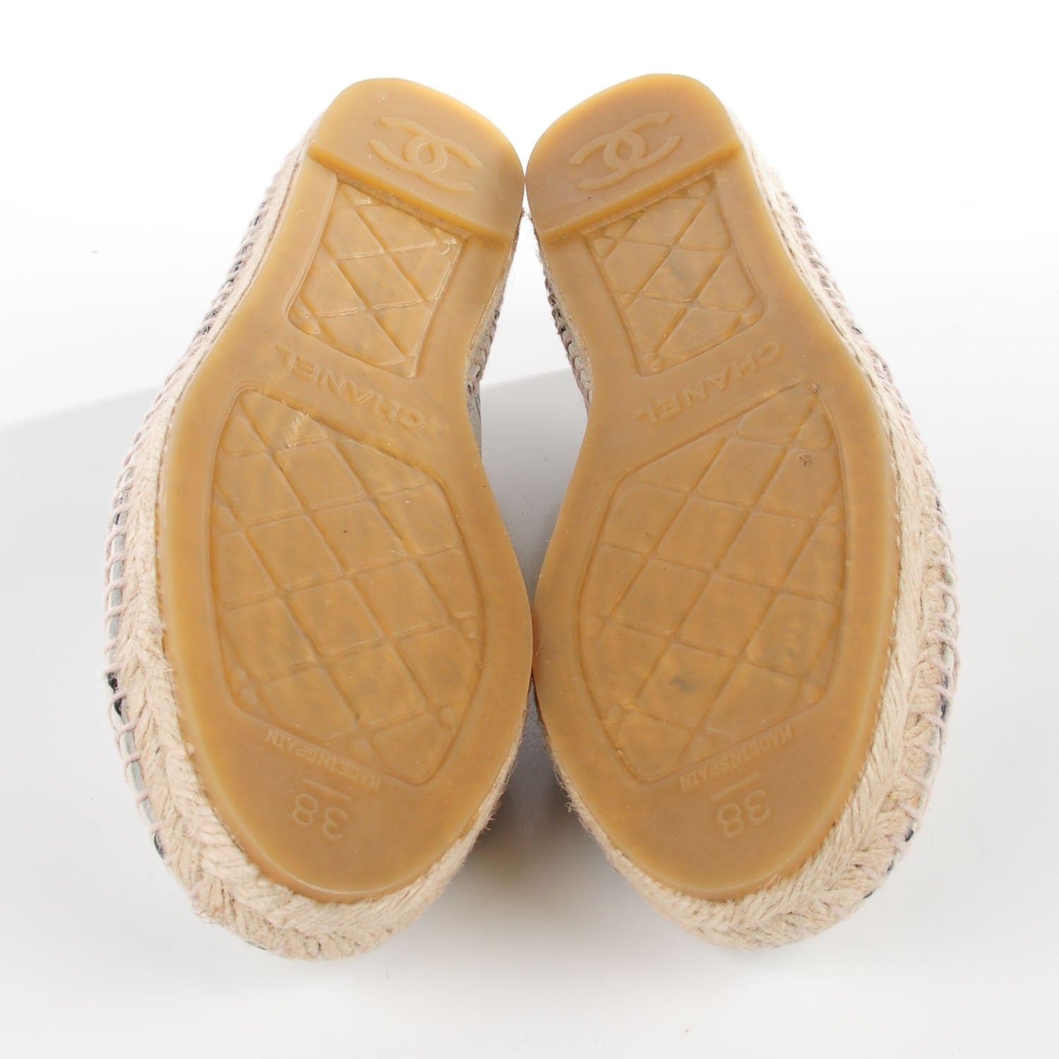 Chanel Lambskin Printed CC Espadrilles 38 White Black 5 of 10