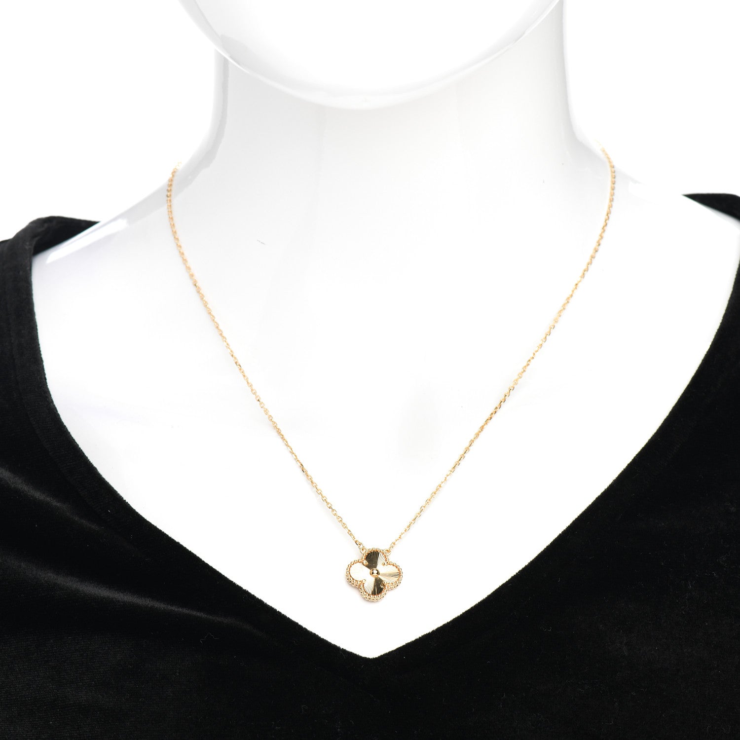Van Cleef & Arpels 18K Yellow Gold Guilloche Vintage Alhambra Pendant Necklace 2 of 4