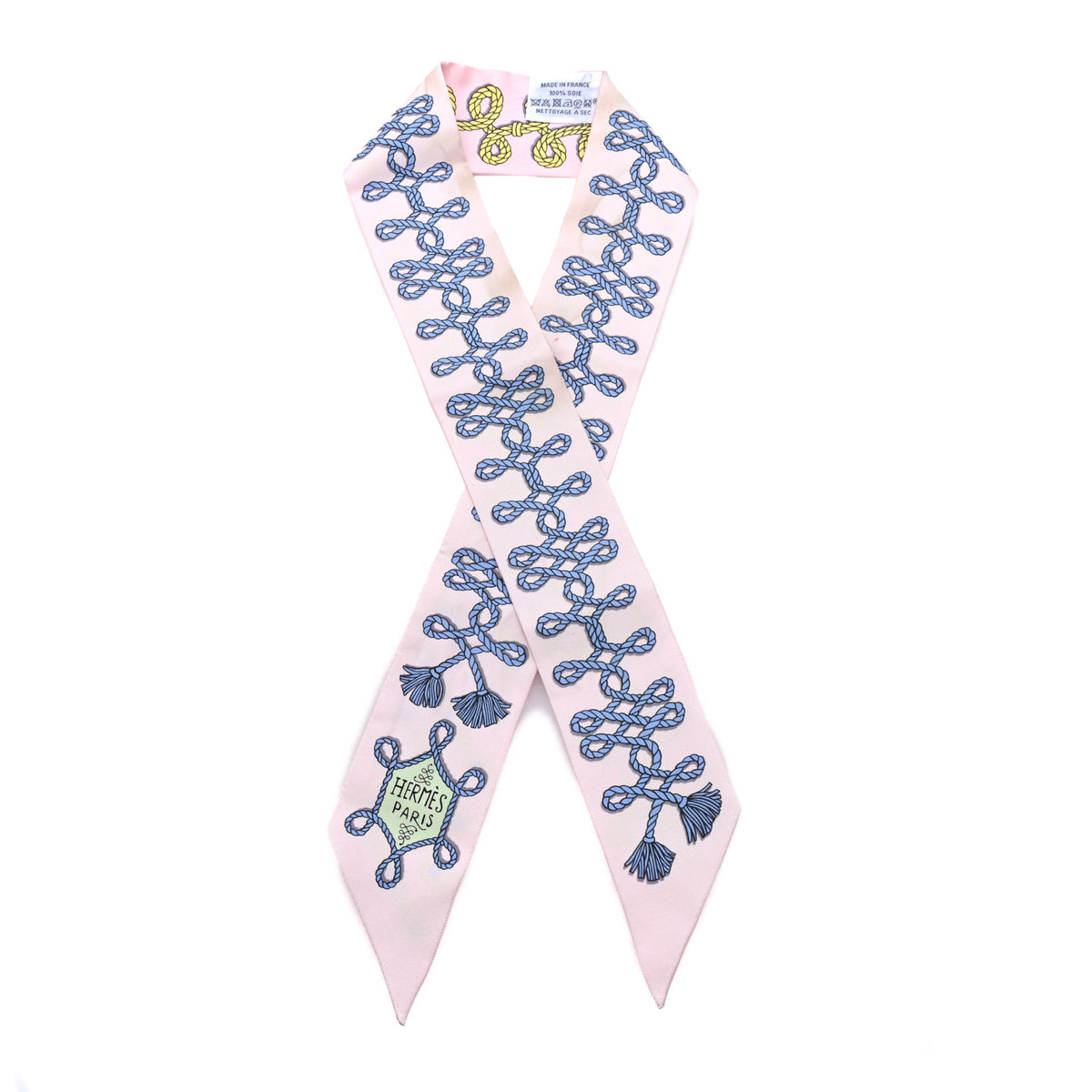 Hermes Silk Galons Et Brandebourg Twilly Rose Pale Bleu Jean 1 of 4