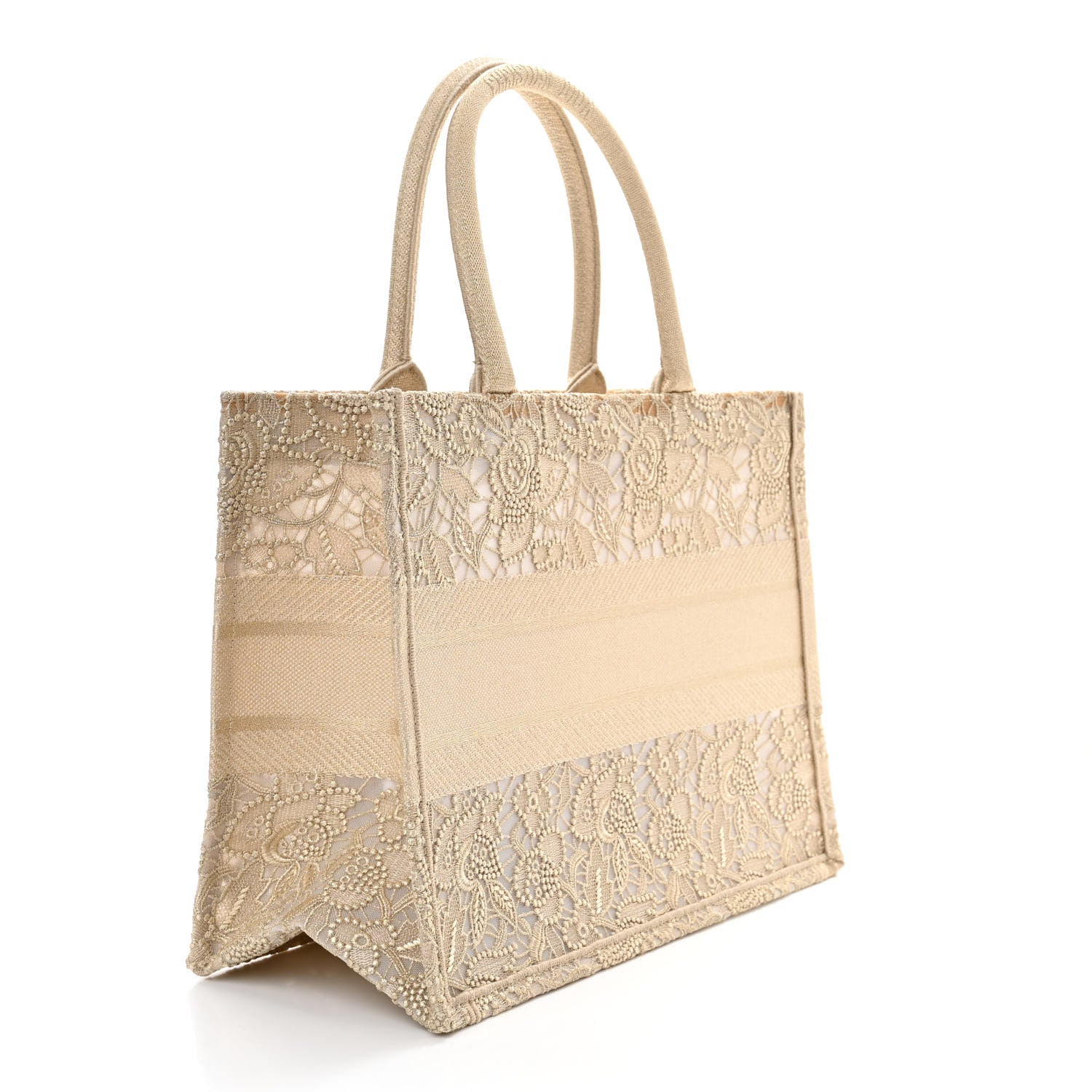 Christian Dior Transparent Metallic Embroidered Mesh Macrame Medium Book Tote Gold 3 of 10