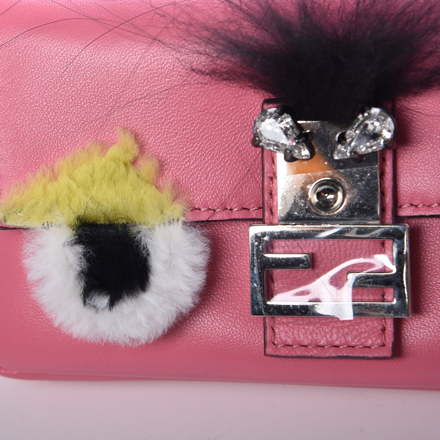 Nappa Rabbit Fox Fur Micro Buggie Baguette Rosa Fluo Multicolor