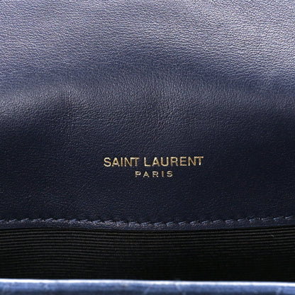 Saint Laurent Canvas Calfskin Mixed Matelasse Triquilt Medium Monogram Satchel Deeply Blue 6 of 11