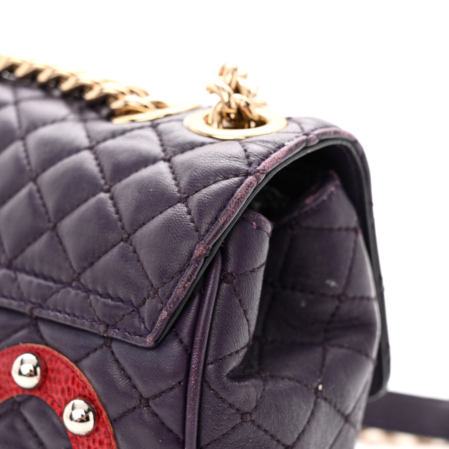 Lambskin Watersnake Embellished Lucia Shoulder Bag Purple