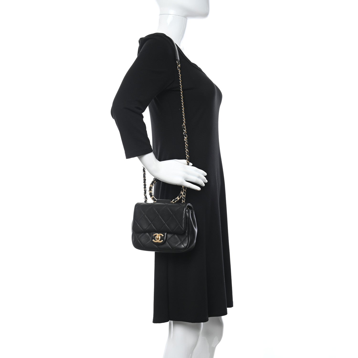 Chanel Lambskin Quilted Small Circular Handle Bag Black 2 of 11