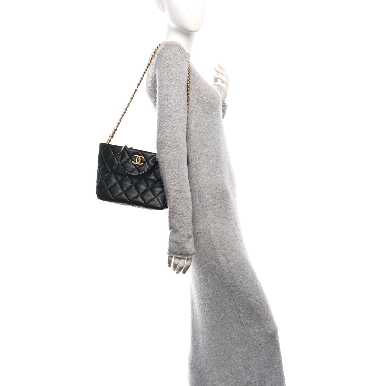 Chanel Lambskin Quilted Small Top Handle Shopping Bag Black 2 of 10