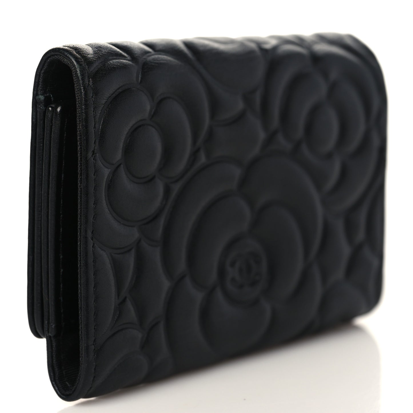 Lambskin Camellia Embossed 4 Key Holder Black