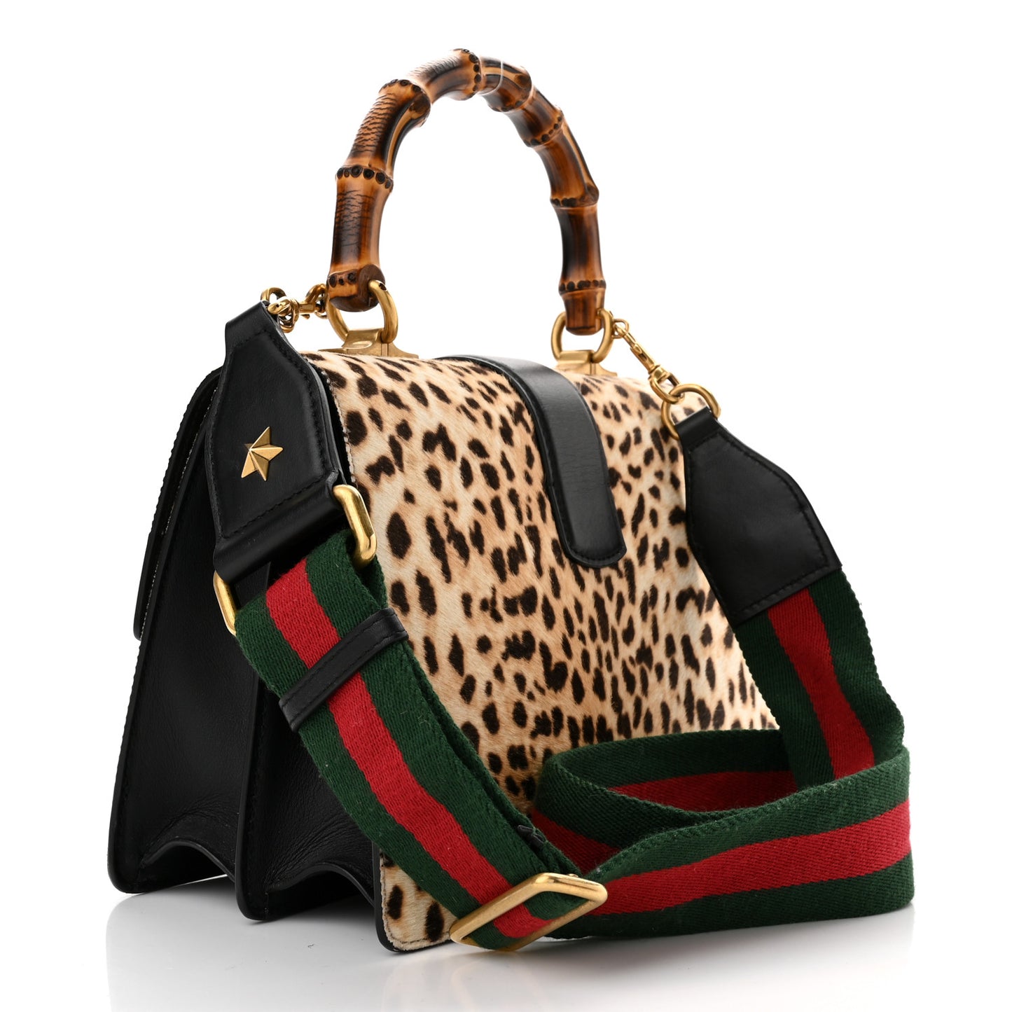 Calf Hair Calfskin Bamboo Web Leopard Print Medium Dionysus Top Handle Bag Natural Blue Agata Hibiscus Red