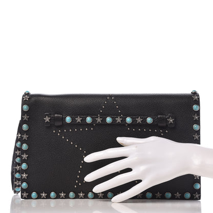 Valentino Garavani Pebbled Calfskin Star Rockstud Rolling Wristlet Clutch Black 2 of 11