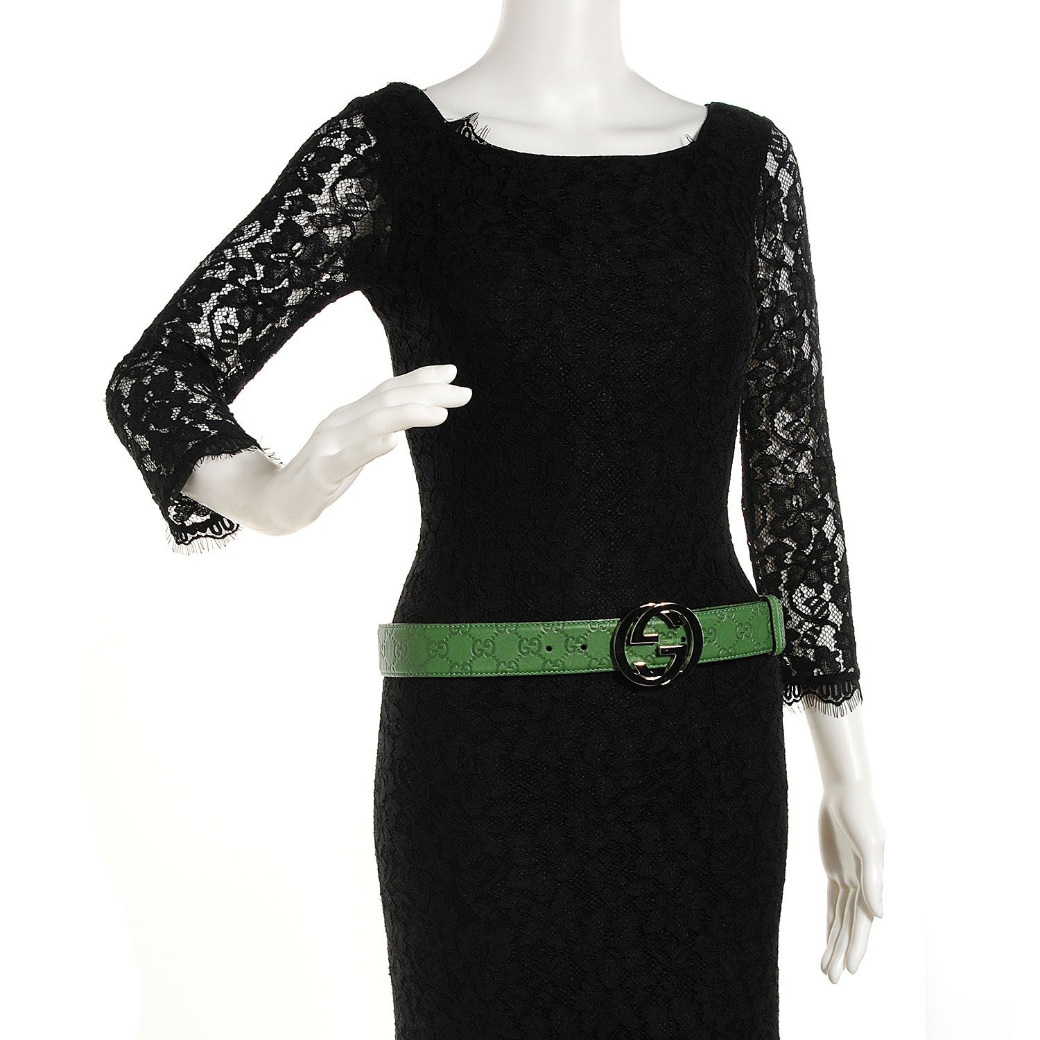 Gucci Guccissima Interlocking G Belt 85 34 Green Silver 2 of 6