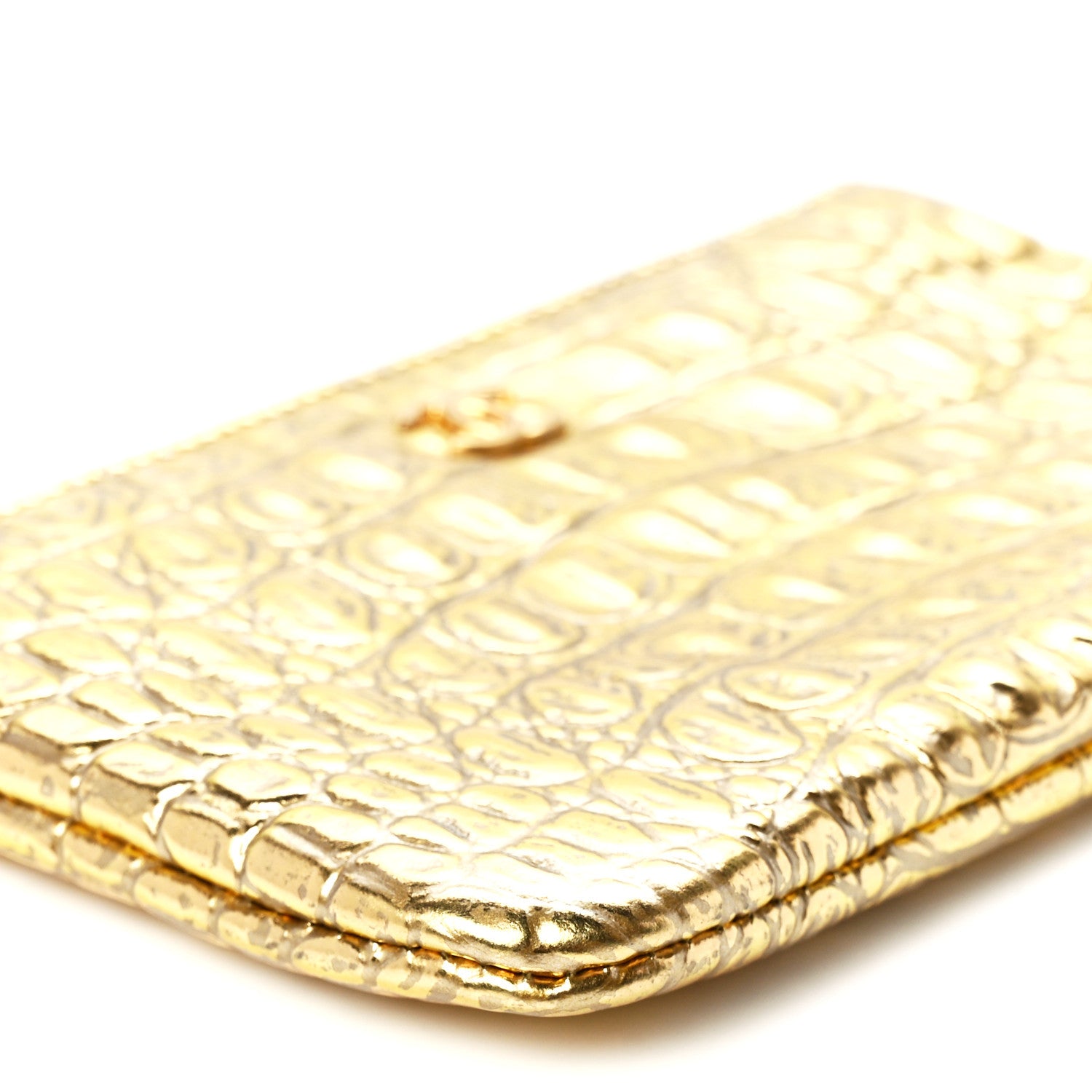 Chanel Metallic Calfskin Crocodile Embossed Cocodile Small Cosmetic Case Gold 10 of 12