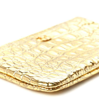 Chanel Metallic Calfskin Crocodile Embossed Cocodile Small Cosmetic Case Gold 10 of 12
