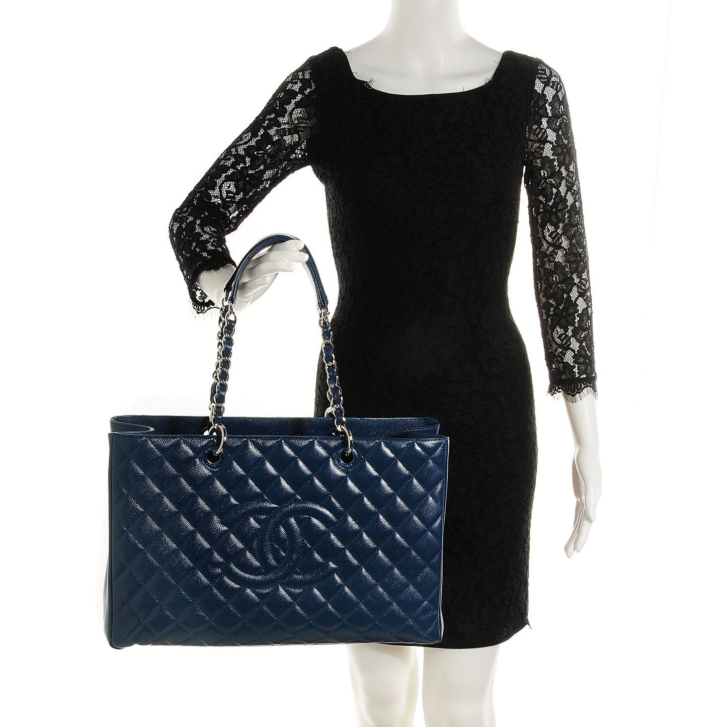 Caviar Quilted XL Grand Shopping Tote GST Navy Blue