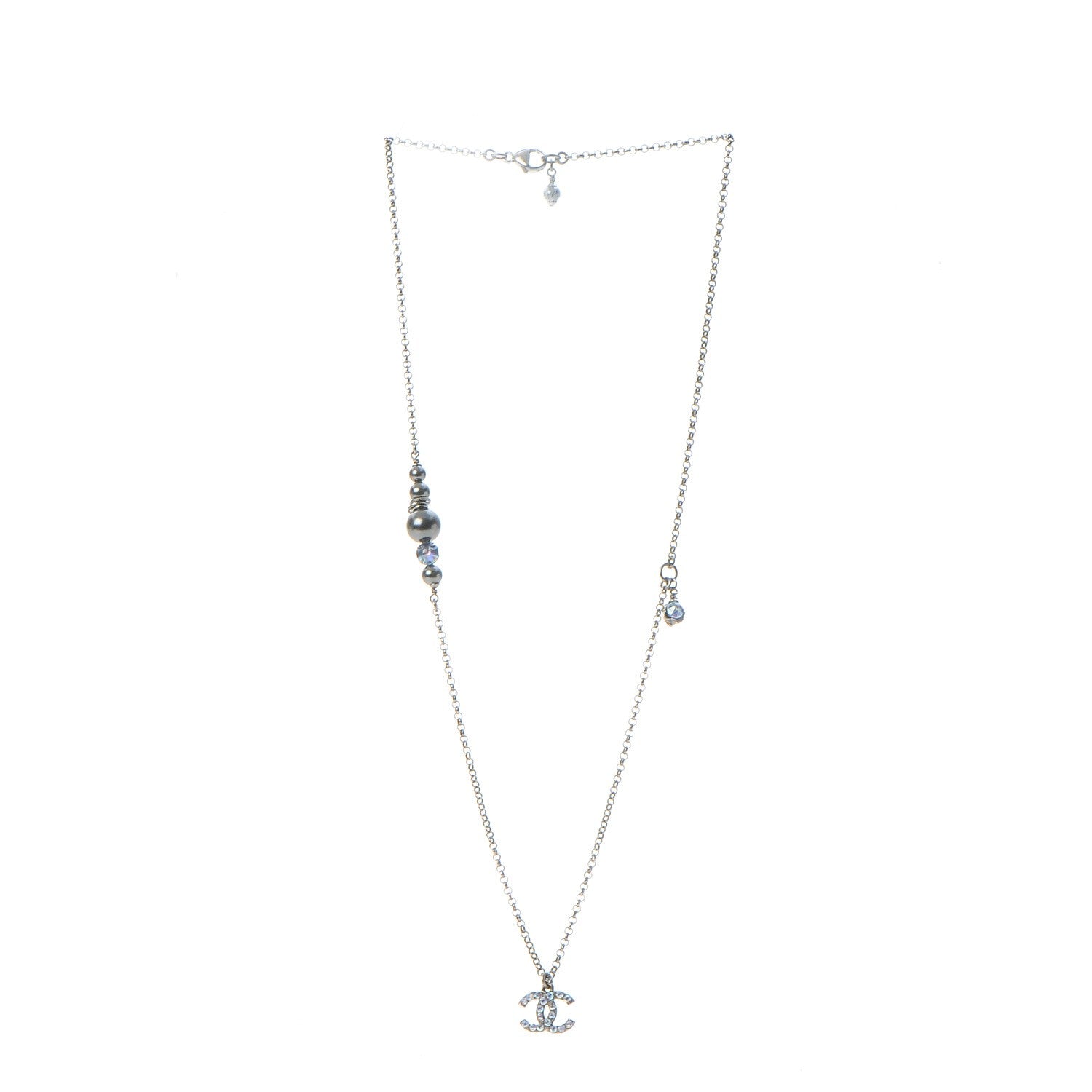 Chanel Ruthenium Crystal CC Necklace Iridescent Blue 3 of 7