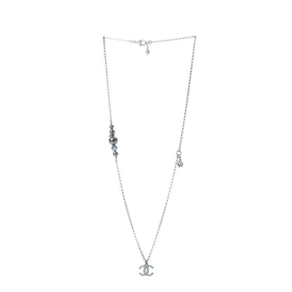 Chanel Ruthenium Crystal CC Necklace Iridescent Blue 3 of 7