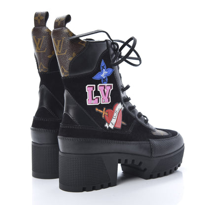 Louis Vuitton Suede Calfskin Monogram LV Black Heart Laureate Platform Desert Boots 35.5 Black 4 of 6