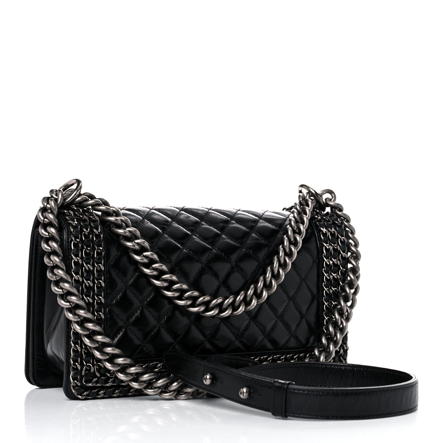 Chanel Glazed Calfskin Quilted Medium Boy Chained Flap Black 3 of 18