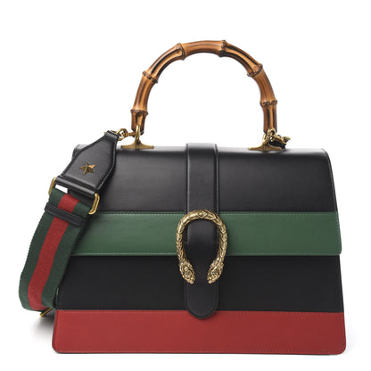 Gucci Calfskin Bamboo Web Large Dionysus Top Handle Bag Black Bright Evergreen Hibiscus Red 1 of 10