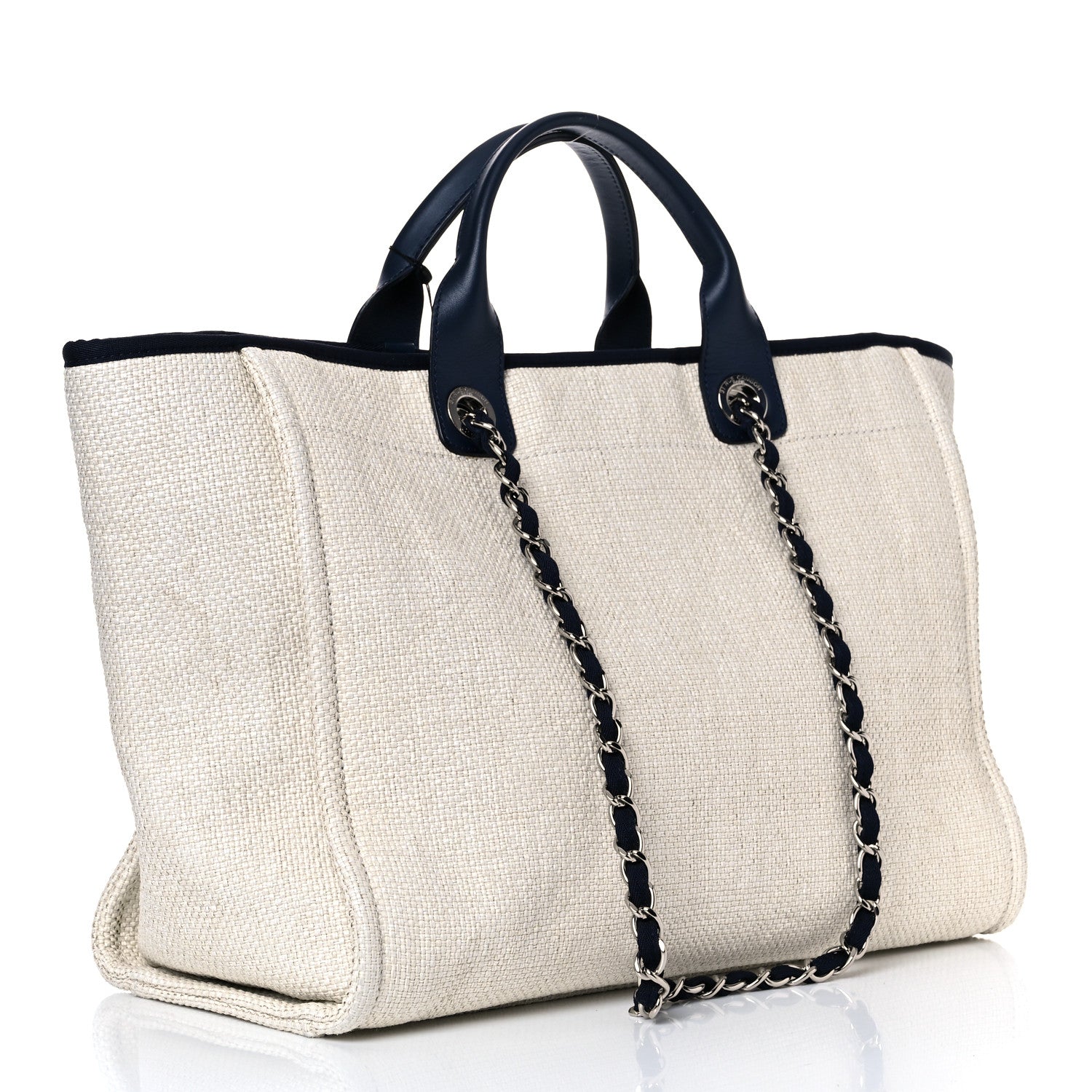 Chanel Woven Straw Raffia Medium Deauville Tote White Navy 3 of 14