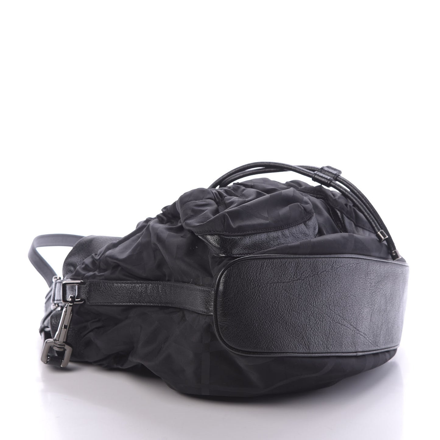 Calfskin Nylon Beat Check Shoulder Bag Black