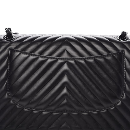 Chanel Lambskin Chevron Quilted Jumbo Double Flap So Black 9 of 10
