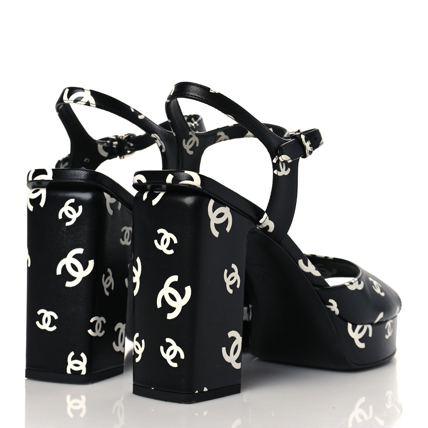 Chanel Printed Lambskin CC Platform Sandals 41 Black White 6 of 16