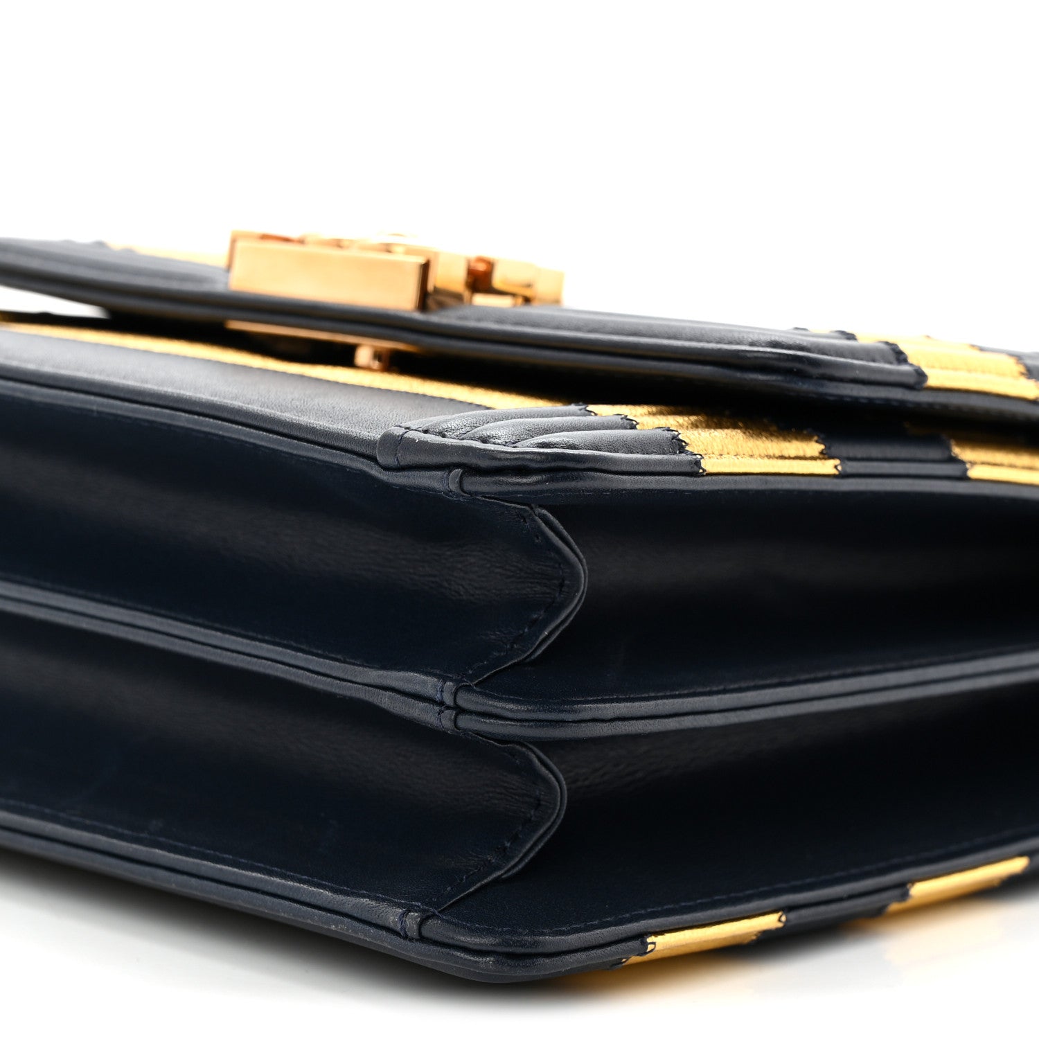 Chanel Metallic Lambskin Striped North South Boy Flap Navy Gold 10 of 10