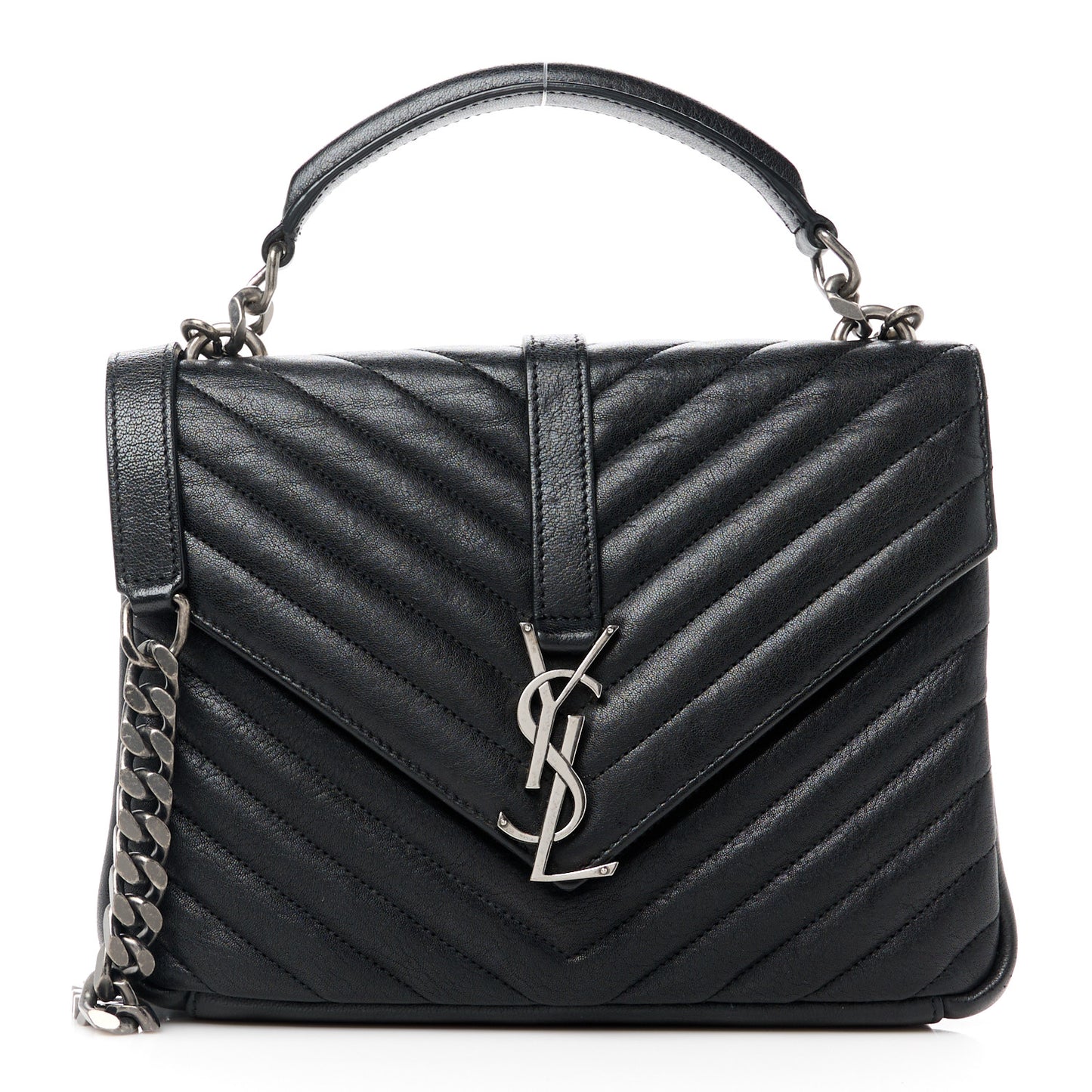 Sheepskin Matelasse Chevron Monogram Medium College Bag Black