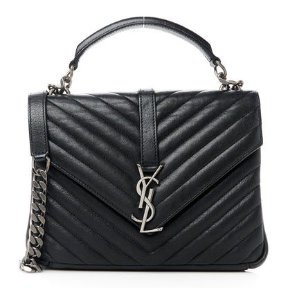 Saint Laurent Sheepskin Matelasse Chevron Monogram Medium College Bag Black 1 of 11