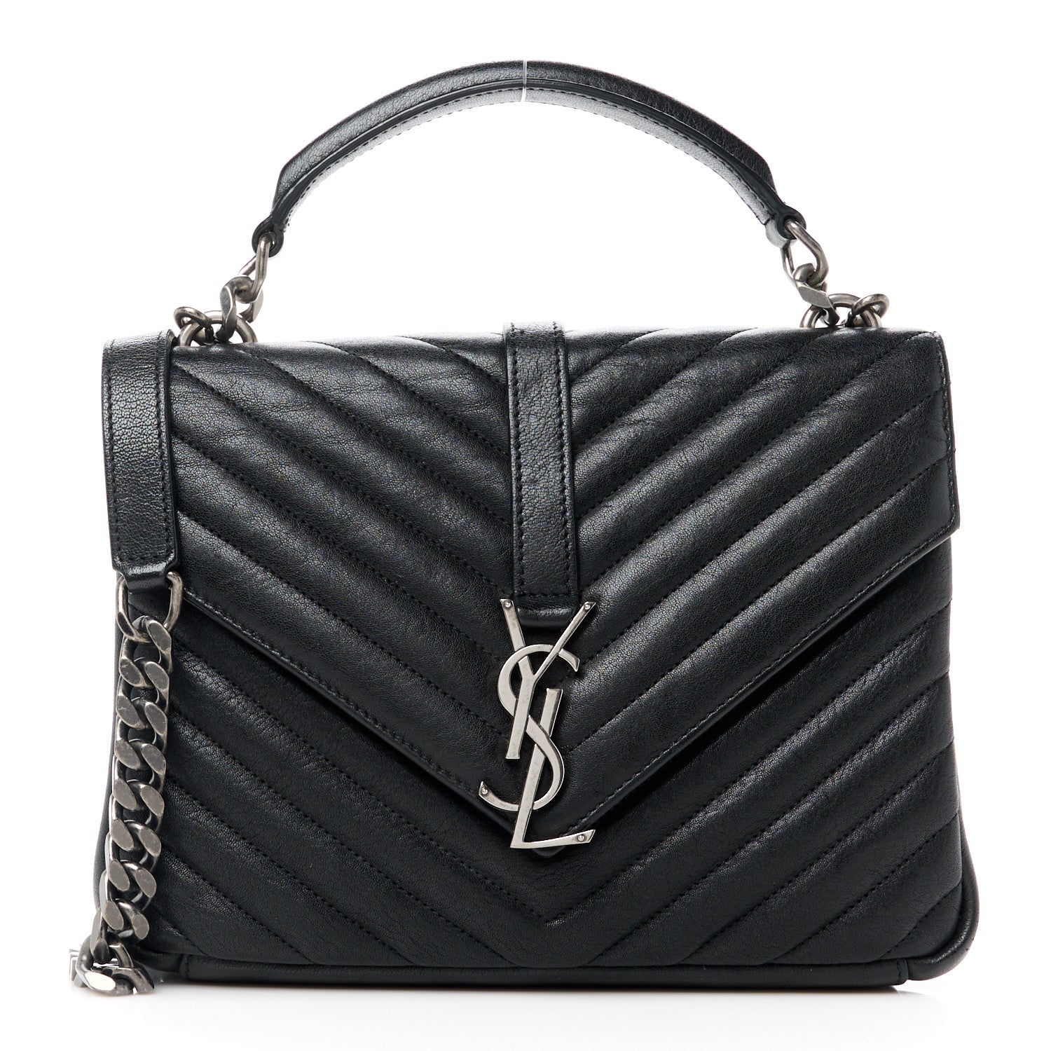 Saint Laurent Sheepskin Matelasse Chevron Monogram Medium College Bag Black 1 of 11