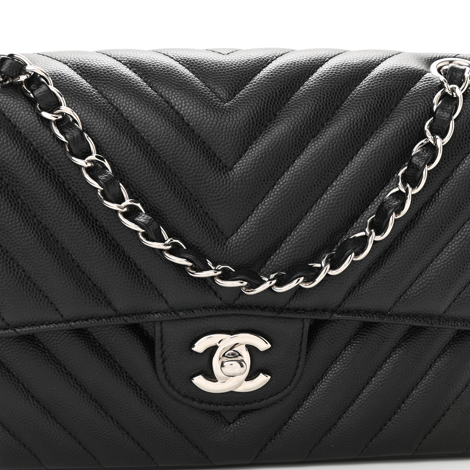 Chanel Caviar Chevron Quilted Medium Double Flap Black 8 of 11