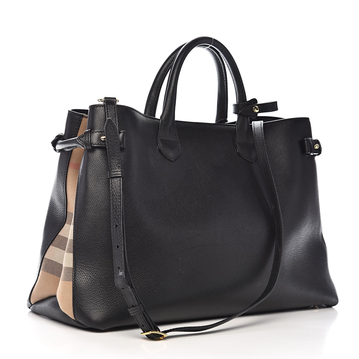 Burberry Grainy Calfskin House Check Large Banner Tote Black 3 of 18