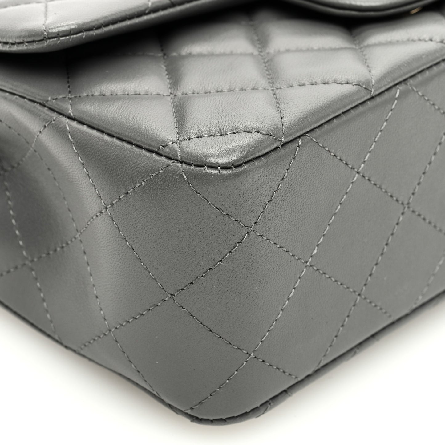 Lambskin Quilted Mini Rectangular Flap Dark Grey