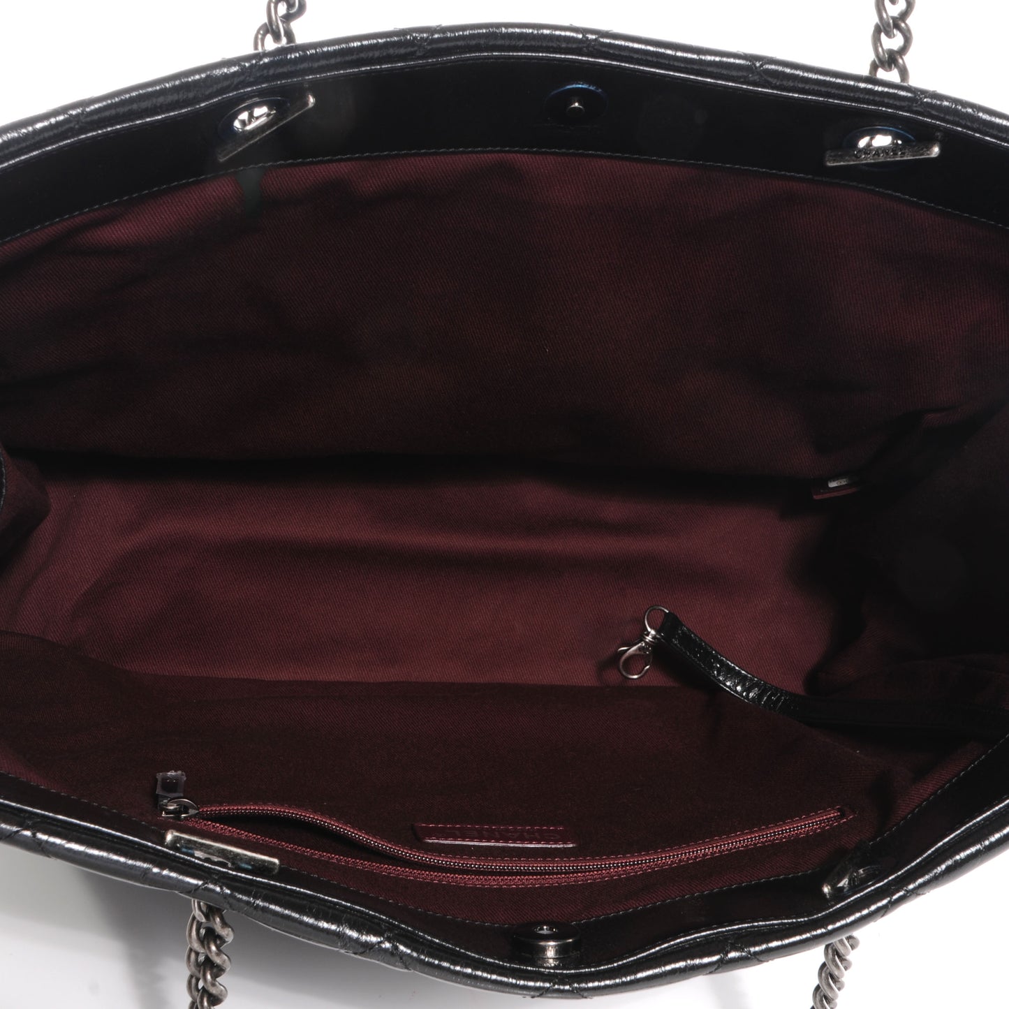 Glazed Calfskin Large Front Flap Tote Black