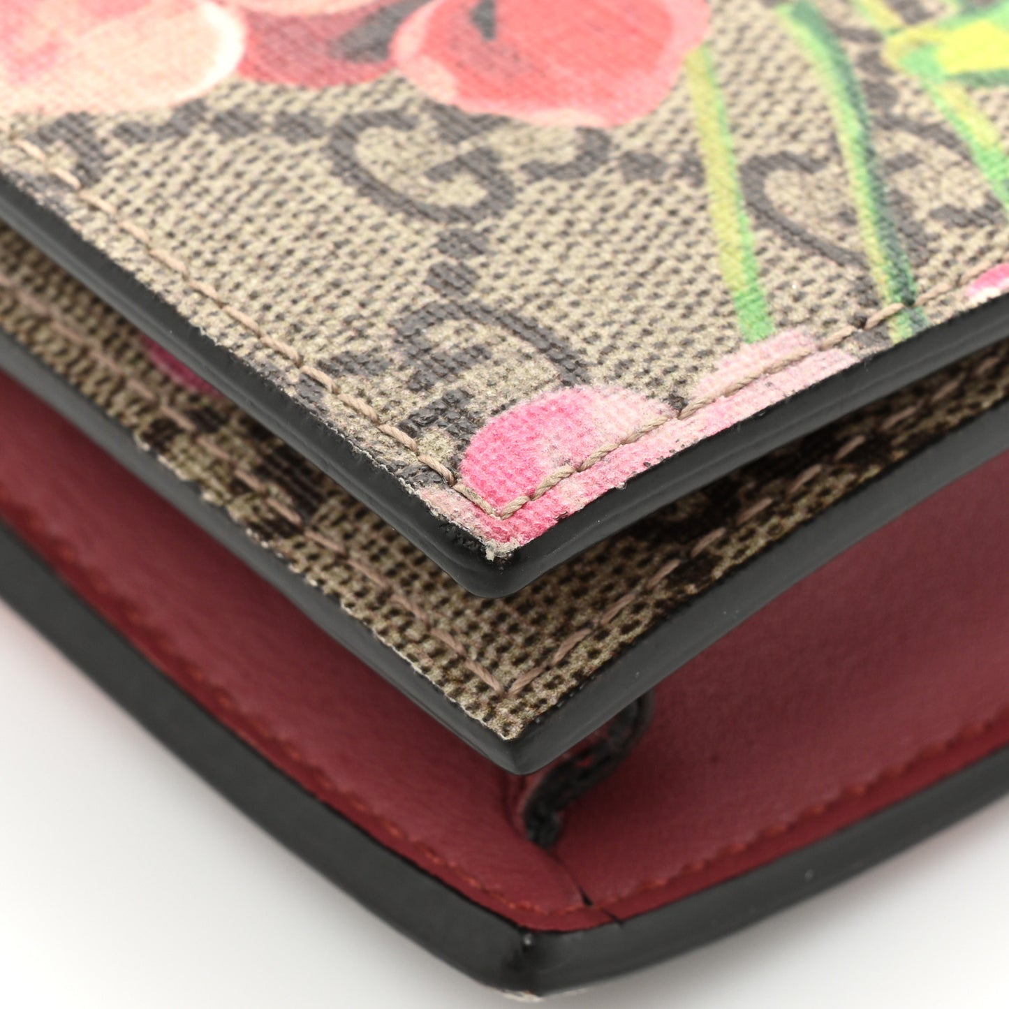 GG Supreme Monogram Blooms Chain Wallet Beige Multicolor Dry Rose