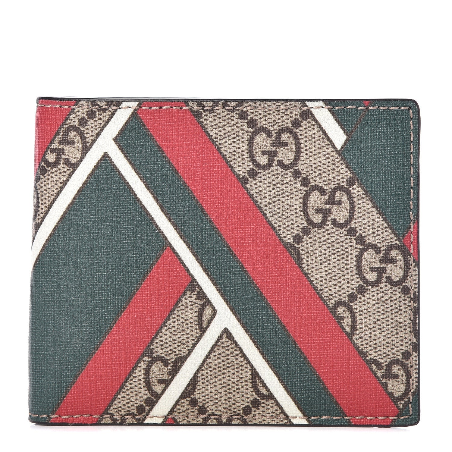 Gucci GG Supreme Monogram Chevron Bi-Fold Wallet Beige Green Red New Acero 1 of 7