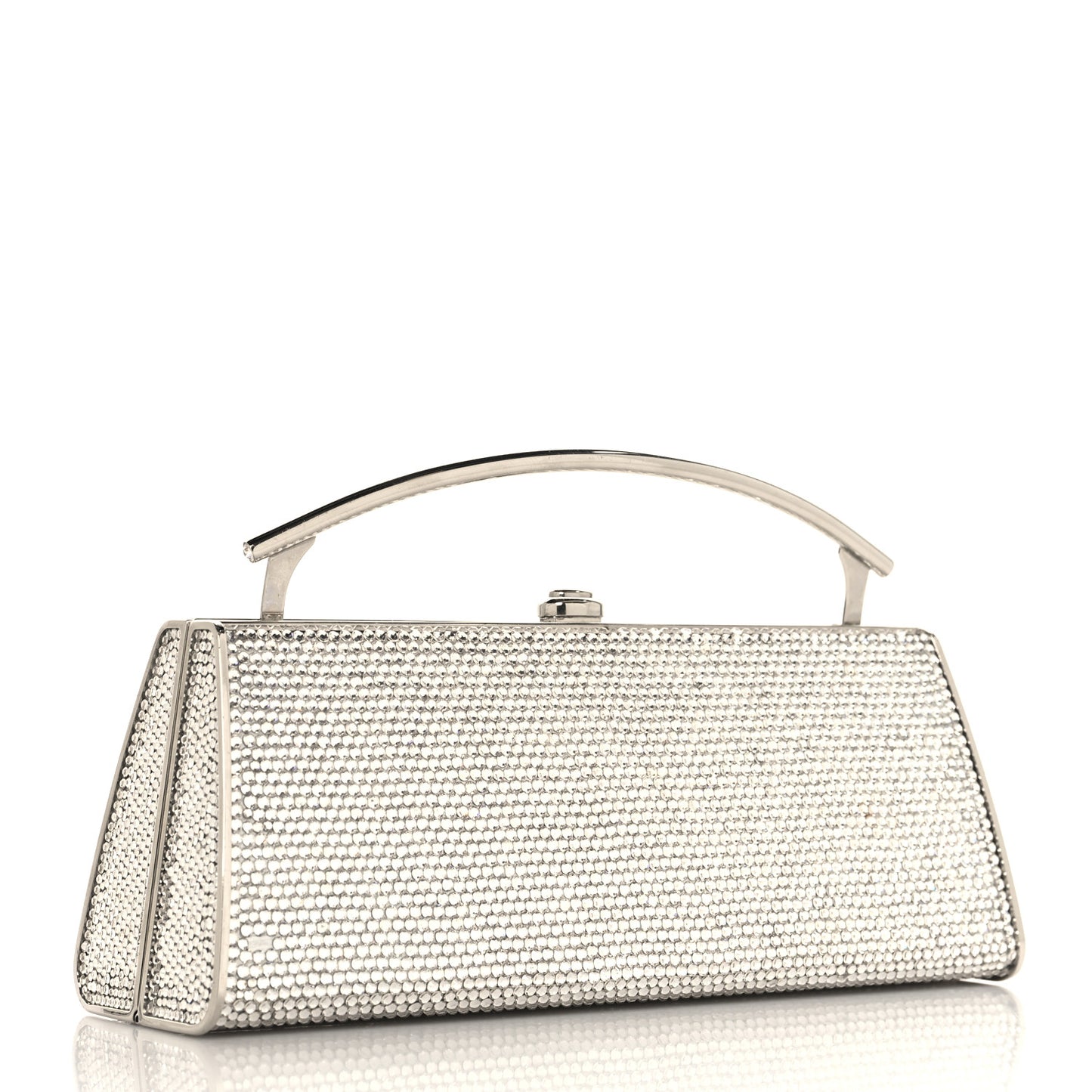 Swarovski Crystal Top Handle Minaudiere Clutch Silver